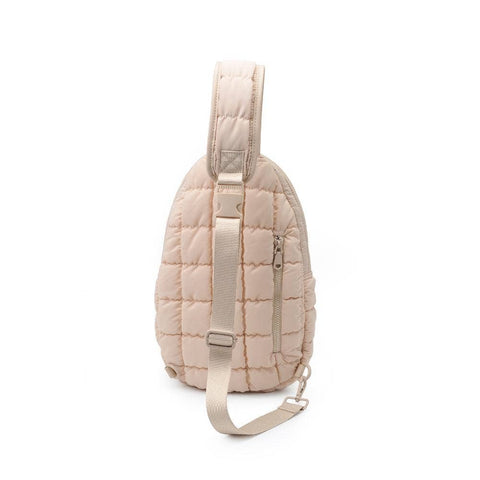 Match Point - Quilted Nylon Pickleball Sling Backpack: Cream-Accessories > Bags > Pickleball Bags-Pink Dot Styles