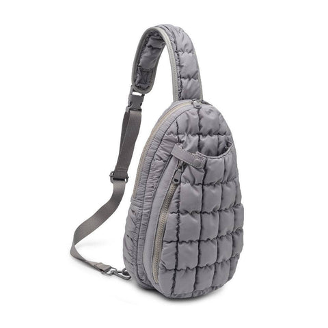 Match Point - Quilted Nylon Pickleball Sling Backpack: Grey-Accessories > Bags > Pickleball Bags-Pink Dot Styles