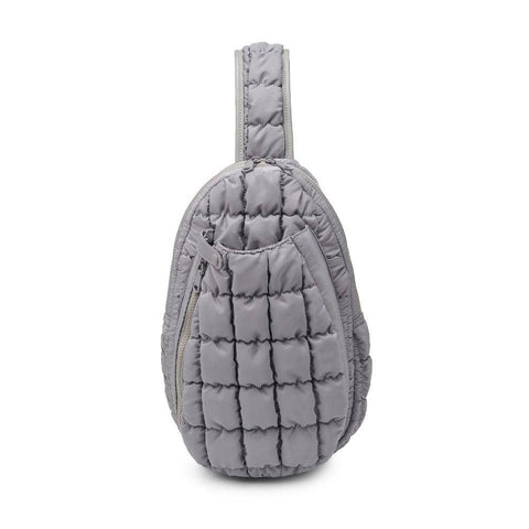 Match Point - Quilted Nylon Pickleball Sling Backpack: Grey-Accessories > Bags > Pickleball Bags-Pink Dot Styles