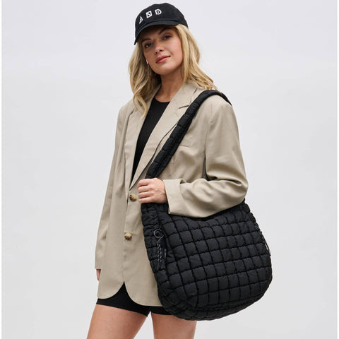 Revive - Quilted Nylon Hobo: Black-Accessories > Handbags > Totes-Pink Dot Styles