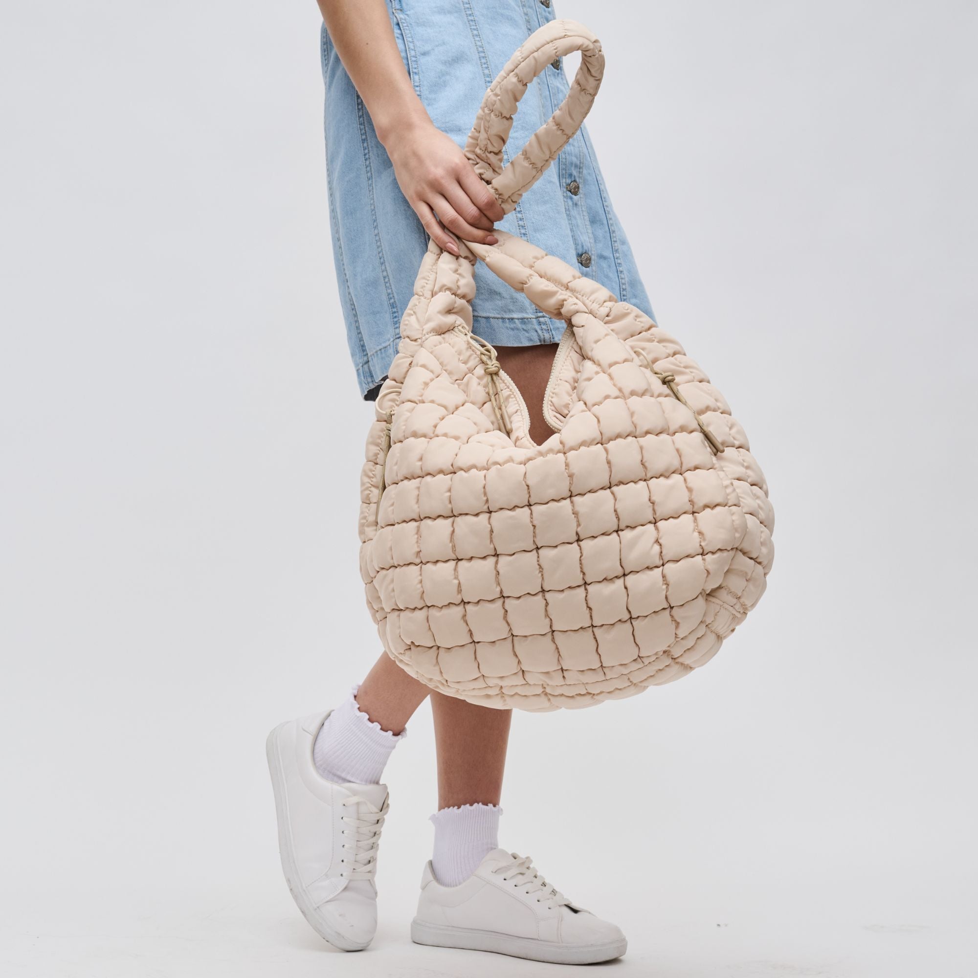 Revive Quilted Nylon Hobo Cream Pink Dot Styles