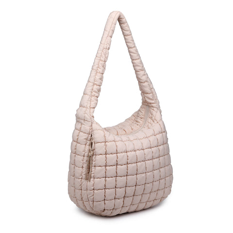 Revive - Quilted Nylon Hobo: Cream-Accessories > Handbags > Totes-Pink Dot Styles