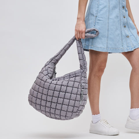 Revive - Quilted Nylon Hobo: Grey-Accessories > Handbags > Totes-Pink Dot Styles
