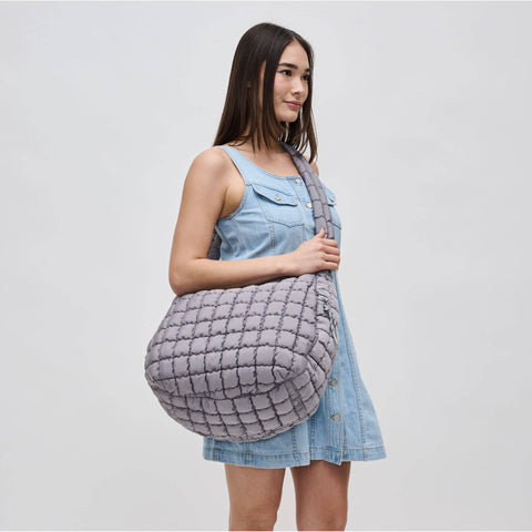 Revive - Quilted Nylon Hobo: Grey-Accessories > Handbags > Totes-Pink Dot Styles