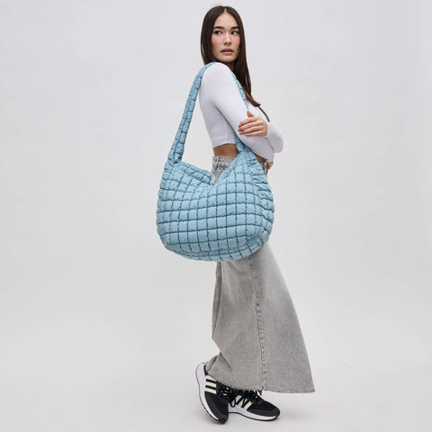Revive - Quilted Nylon Hobo: Sky Blue-Accessories > Handbags > Totes-Pink Dot Styles
