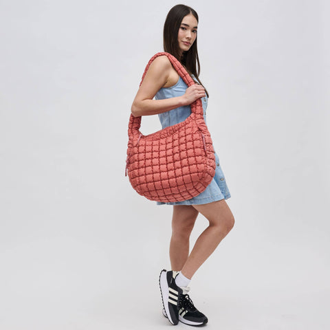 Sol and Selene-Revive - Quilted Puffer Nylon Hobo: Terracotta-Pink Dot Styles