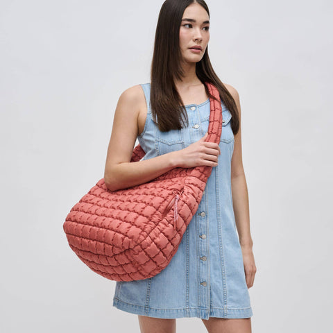 Sol and Selene-Revive - Quilted Puffer Nylon Hobo: Terracotta-Pink Dot Styles
