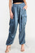 Steel Blue Silky Cargo Pants-Apparel > Womens > Bottoms > Pants-Pink Dot Styles