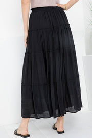 Sweet Lovely by Jen-Black Tiered Maxi Skirt-Pink Dot Styles