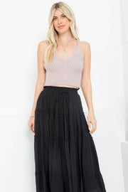 Sweet Lovely by Jen-Black Tiered Maxi Skirt-Pink Dot Styles