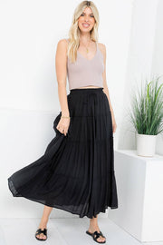 Sweet Lovely by Jen-Black Tiered Maxi Skirt-Pink Dot Styles