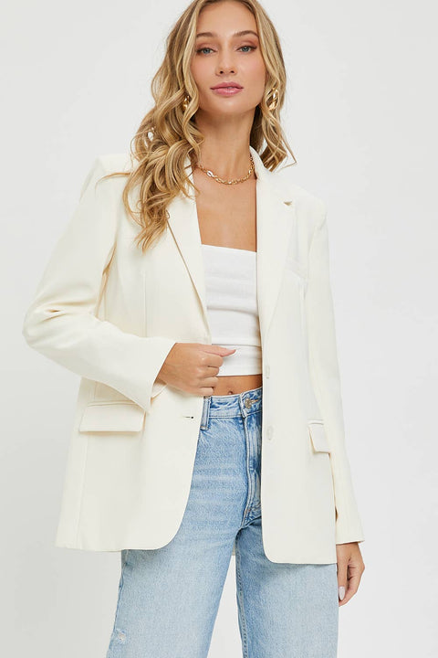 Oversized Cream Blazer-Apparel > Womens > Outerwear > Jackets-Pink Dot Styles