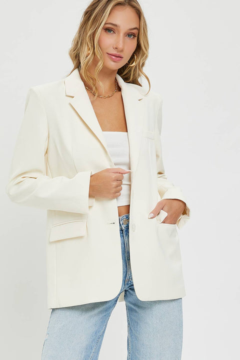Oversized Cream Blazer-Apparel > Womens > Outerwear > Jackets-Pink Dot Styles