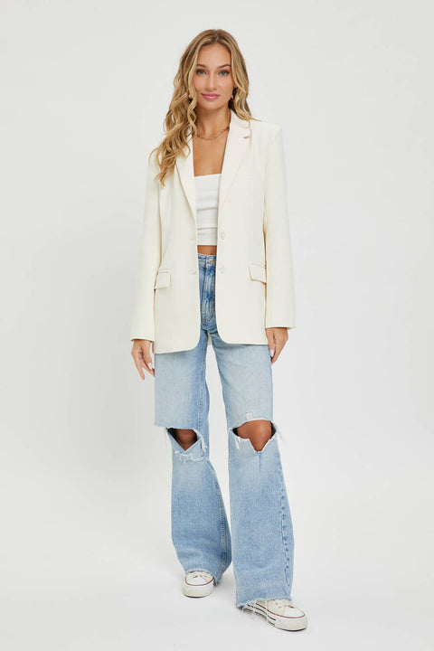 Oversized Cream Blazer-Apparel > Womens > Outerwear > Jackets-Pink Dot Styles