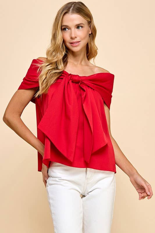 Bow Accent Red Top (Final Sale)– Pink Dot Styles