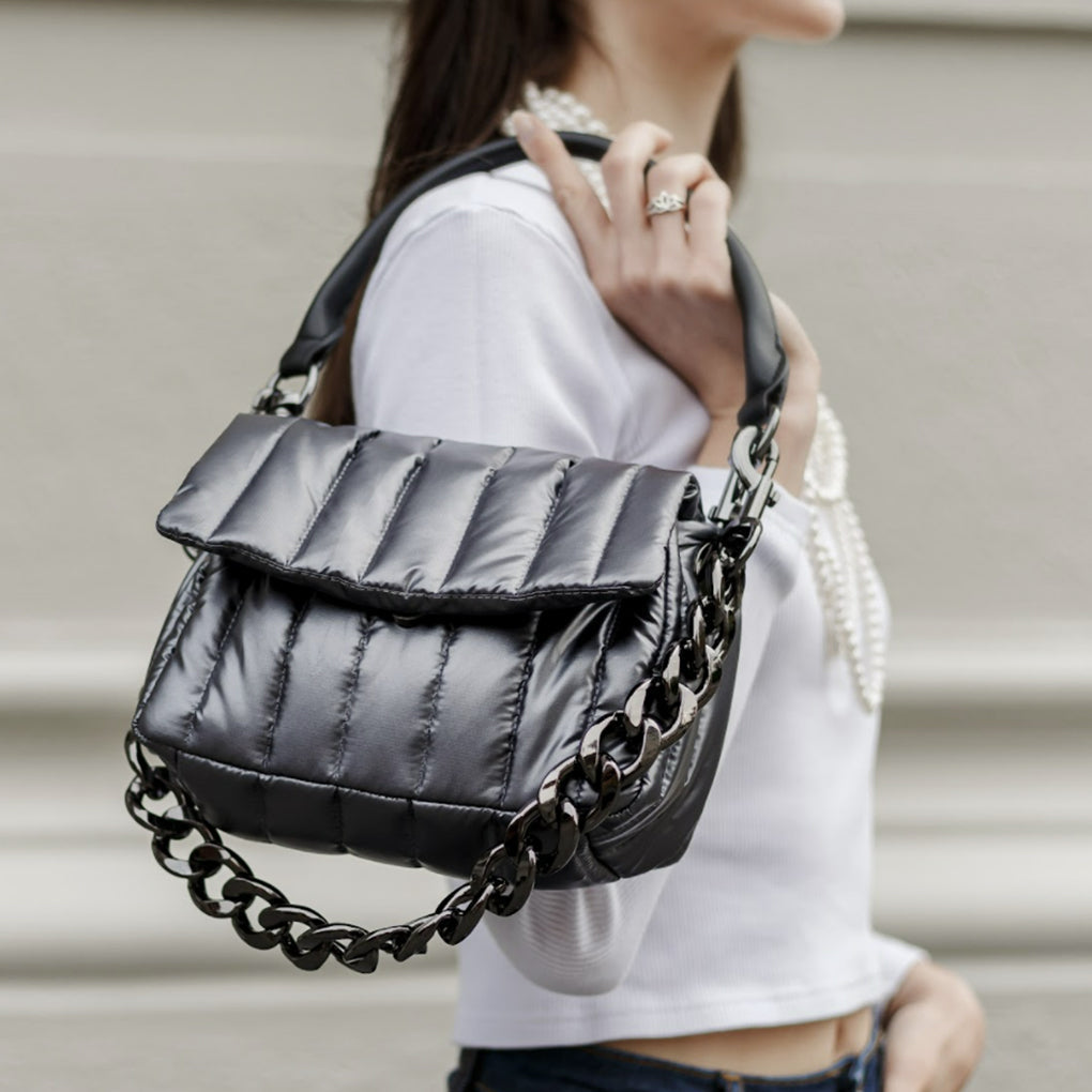 Think Royln | Bar Bag - Pearl Grey Quilted Shoulder and Crossbody Bag