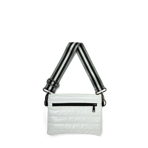 Bum Bag 2.0 | White Patent Medium Crossbody / Belt Bag-Accessories > Handbags > Compact Crossbody-Pink Dot Styles