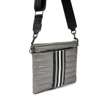 Quilted Mini Crossbody Wristlet Clutch, Pewter