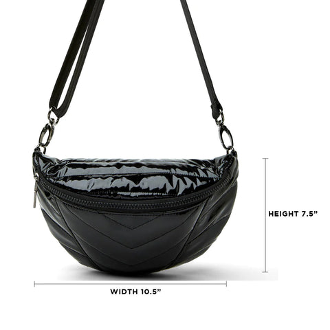 Little Runaway - Black Patent | Quilted Puffer Belt & Crossbody Bag-Accessories > Handbags > Sling Bags-Pink Dot Styles