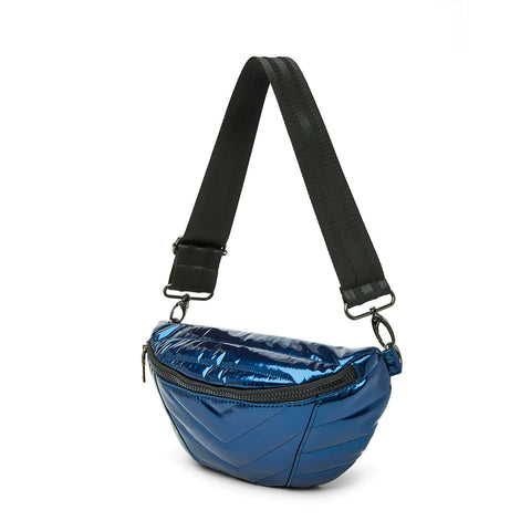 Little Runaway - Gloss Navy Patent | Quilted Puffer Belt & Crossbody Bag-Accessories > Handbags > Sling Bags-Pink Dot Styles