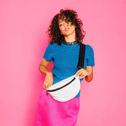 Think Royln-Little Runaway - White Patent | Quilted Puffer Belt & Crossbody Bag-Pink Dot Styles