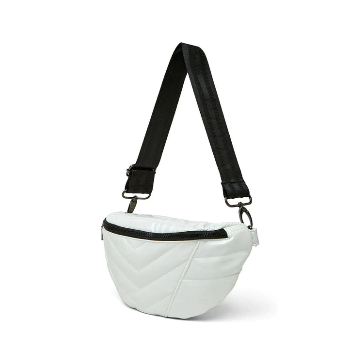 Think Royln-Little Runaway - White Patent | Quilted Puffer Belt & Crossbody Bag-Pink Dot Styles