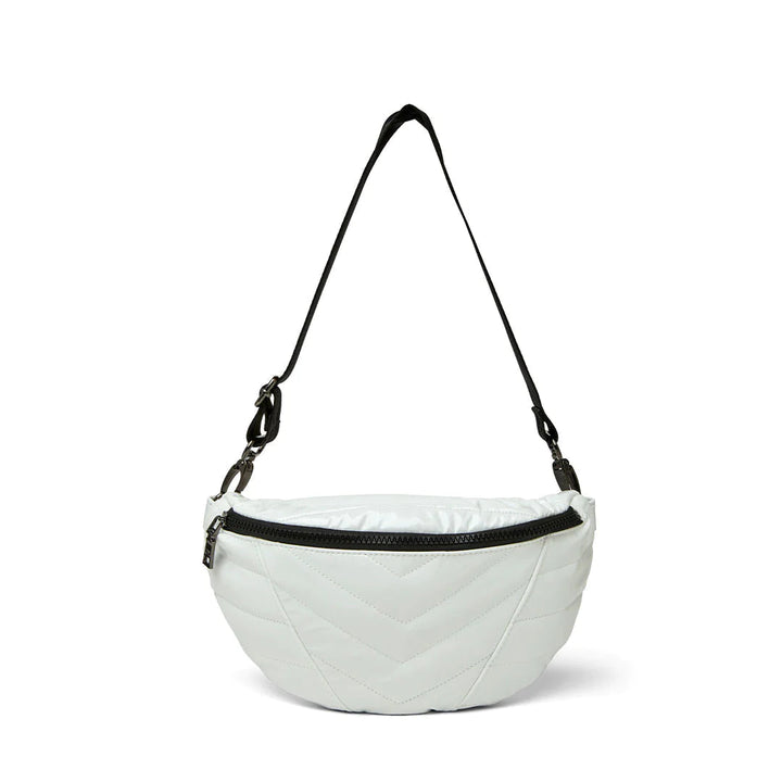 Think Royln-Little Runaway - White Patent | Quilted Puffer Belt & Crossbody Bag-Pink Dot Styles