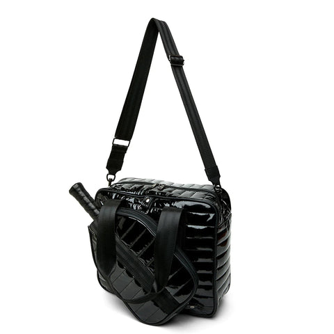 Think Royln-Sporty Spice | Black Patent Pickleball Bag-Pink Dot Styles