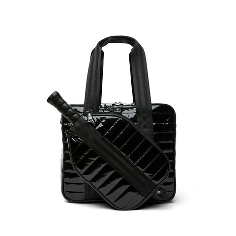 Think Royln-Sporty Spice | Black Patent Pickleball Bag-Pink Dot Styles
