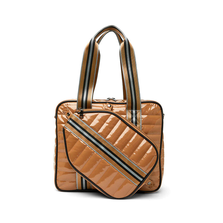 Think Royln-Sporty Spice | Dark Nude Patent Pickleball Bag-Pink Dot Styles