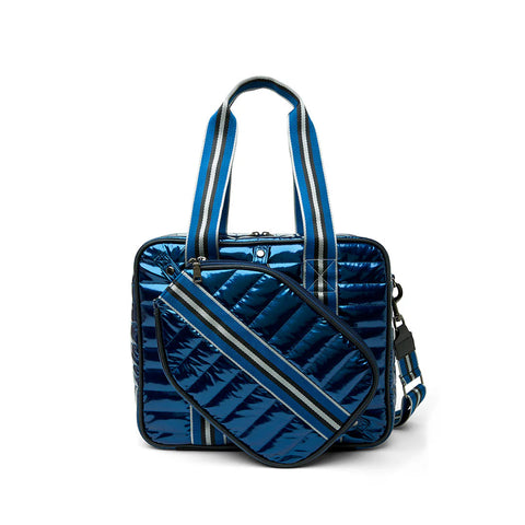 Think Royln-Sporty Spice | Glossy Navy Patent Pickleball Bag-Pink Dot Styles