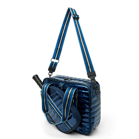 Think Royln-Sporty Spice | Glossy Navy Patent Pickleball Bag-Pink Dot Styles