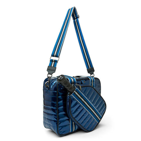 Think Royln-Sporty Spice | Glossy Navy Patent Pickleball Bag-Pink Dot Styles