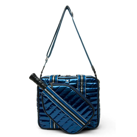 Think Royln-Sporty Spice | Glossy Navy Patent Pickleball Bag-Pink Dot Styles