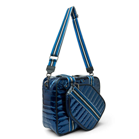 Think Royln-Sporty Spice | Glossy Navy Patent Pickleball Bag-Pink Dot Styles