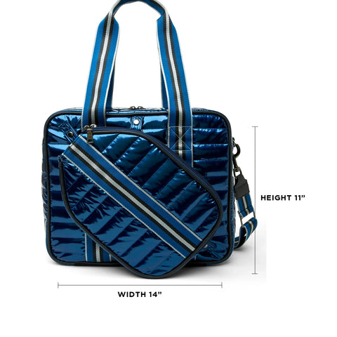Think Royln-Sporty Spice | Glossy Navy Patent Pickleball Bag-Pink Dot Styles