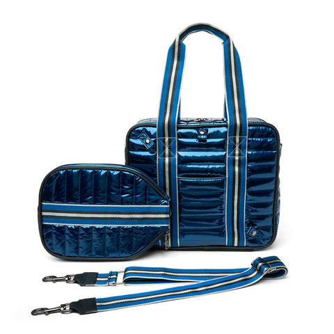 Think Royln-Sporty Spice | Glossy Navy Patent Pickleball Bag-Pink Dot Styles
