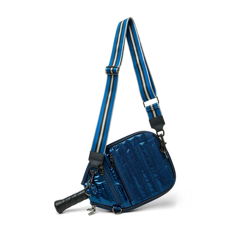 Think Royln-Sporty Spice | Glossy Navy Patent Pickleball Bag-Pink Dot Styles
