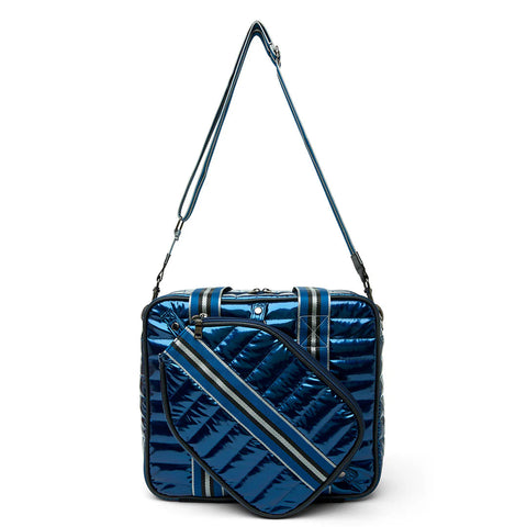 Think Royln-Sporty Spice | Glossy Navy Patent Pickleball Bag-Pink Dot Styles