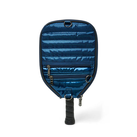 Think Royln-Sporty Spice | Glossy Navy Patent Pickleball Bag-Pink Dot Styles