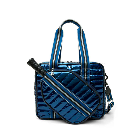 Think Royln-Sporty Spice | Glossy Navy Patent Pickleball Bag-Pink Dot Styles
