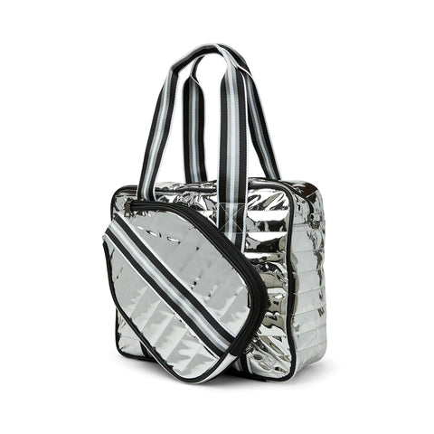 Sporty Spice | Silver Mirror Pickleball Bag-Accessories > Bags > Pickleball Bags-Pink Dot Styles