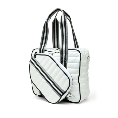 Sporty Spice | White Patent Pickleball Bag-Accessories > Bags > Pickleball Bags-Pink Dot Styles