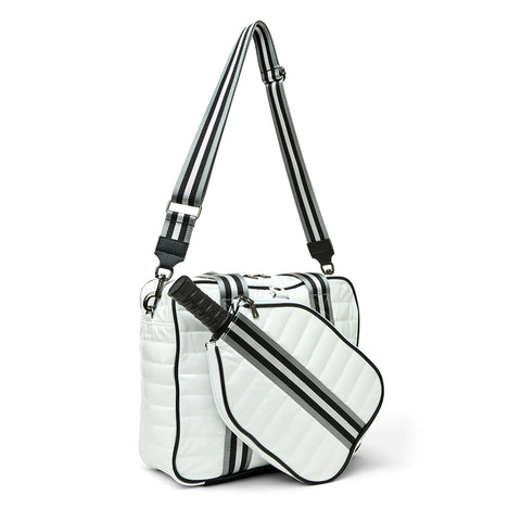 Sporty Spice | White Patent Pickleball Bag-Accessories > Bags > Pickleball Bags-Pink Dot Styles