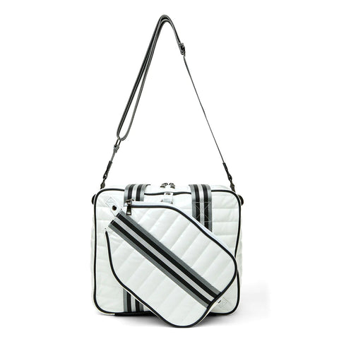 Sporty Spice | White Patent Pickleball Bag-Accessories > Bags > Pickleball Bags-Pink Dot Styles