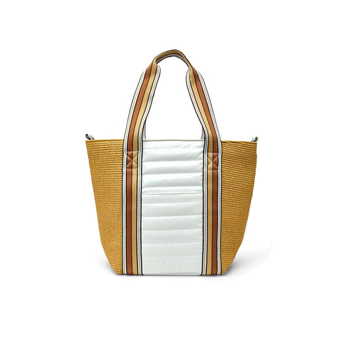 Sunset Tote | Dune Raffia & White Patent-Accessories > Handbags > Totes-Pink Dot Styles