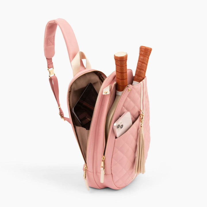 Trelle-Ace & Carry Pink I Quilted Vegan Leather Pickleball Sling-Pink Dot Styles