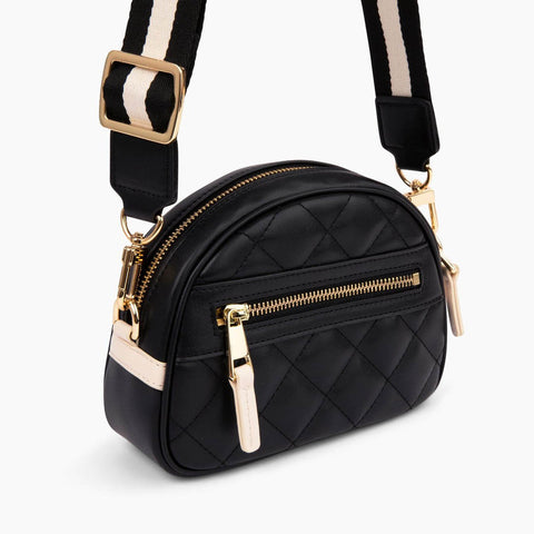 Trelle-Companion Black I Quilted Vegan Leather Crossbody-Pink Dot Styles