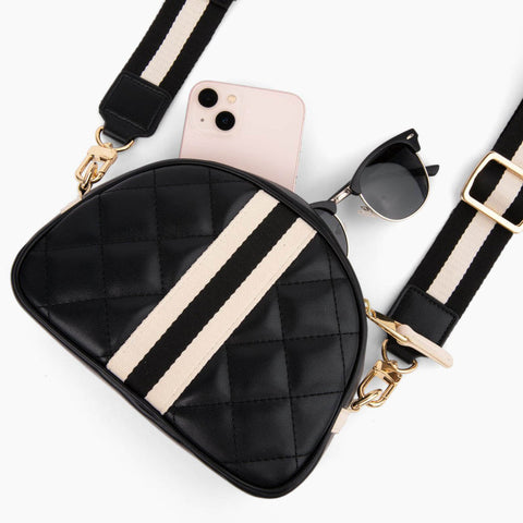 Trelle-Companion Black I Quilted Vegan Leather Crossbody-Pink Dot Styles