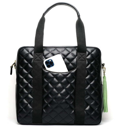 Simpatico Black I Quilted Vegan Leather Pickleball Tote-Accessories > Bags > Pickleball Bags-Pink Dot Styles